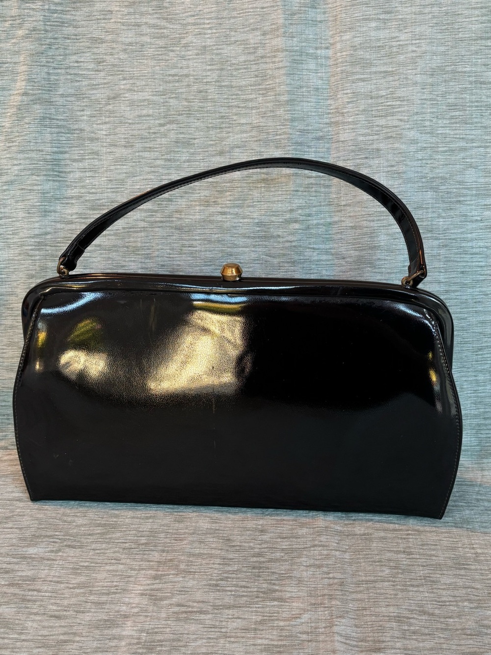 Vintage Theodor California Mid Century  Black Patent Top-Handle Purse kiss Lock